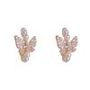 French Style Gentle Sweet Rhinestone Butterfly Pearl C Shaped Hoop Earrings For Women