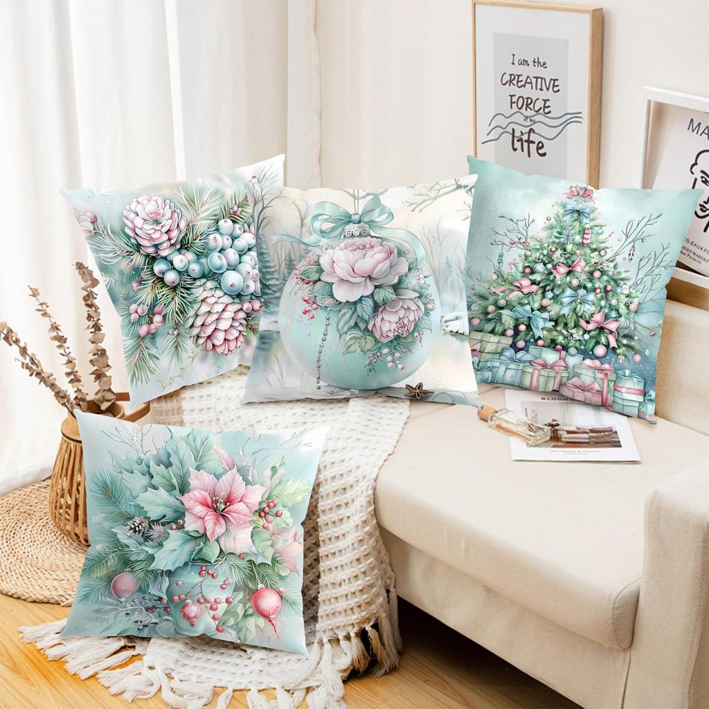 Christmas Floral Patterned Decorative Throw Pillows Polyester pillowcase, sofa decorative cushion cov Headboard Pillow