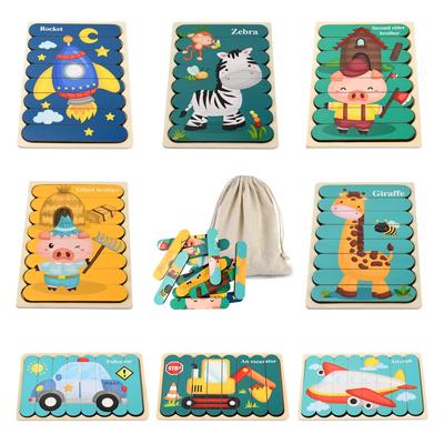 Conjunto de quebra-cabeça de madeira TOXINYUAN de animais educacionais Montessori 8 Aprendizagem 3 anos de idade e construção de presentes de Natal populares para jardim de infância Peças 8 4,