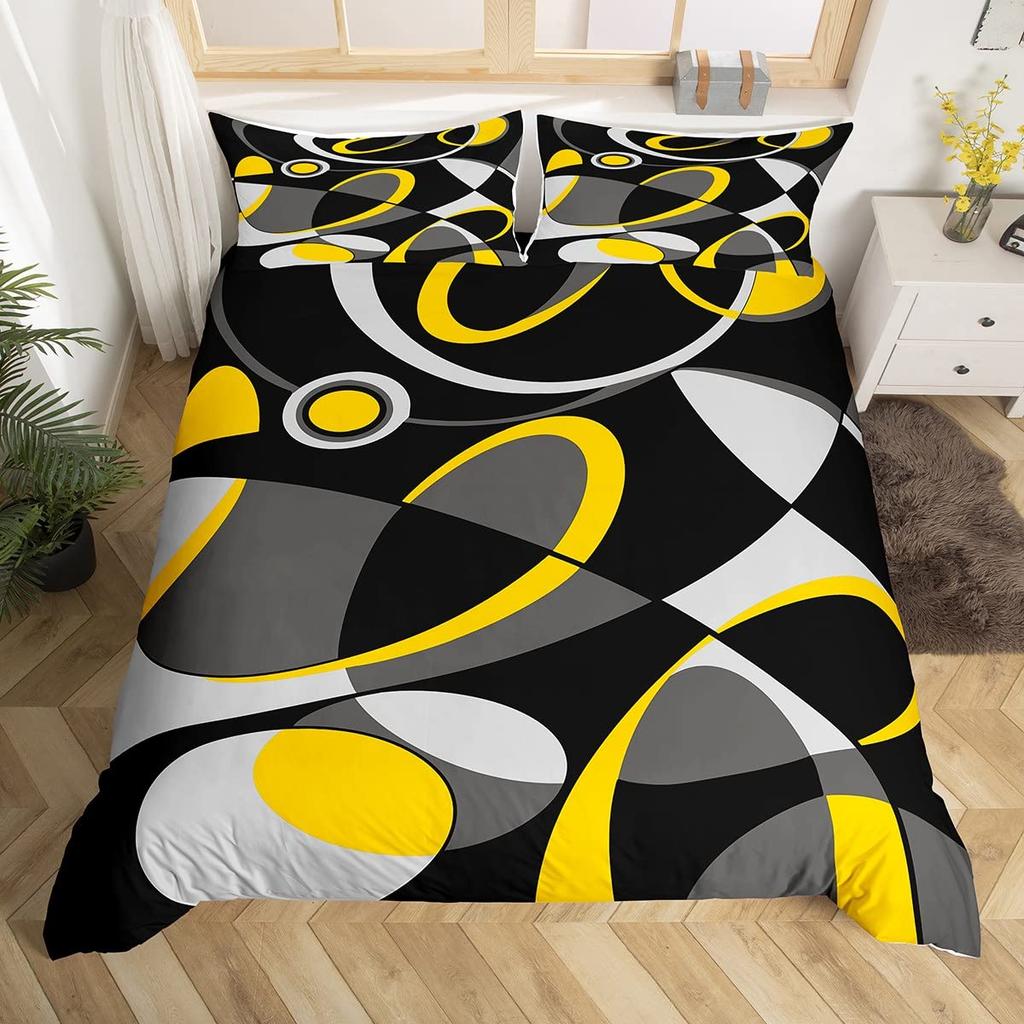 Yellow And Grey Themed Duvet Cover Sets Queen Lightweight Down Quilt Covers Bedroom Decor Abstract Art Bedspread Covers No Quilt