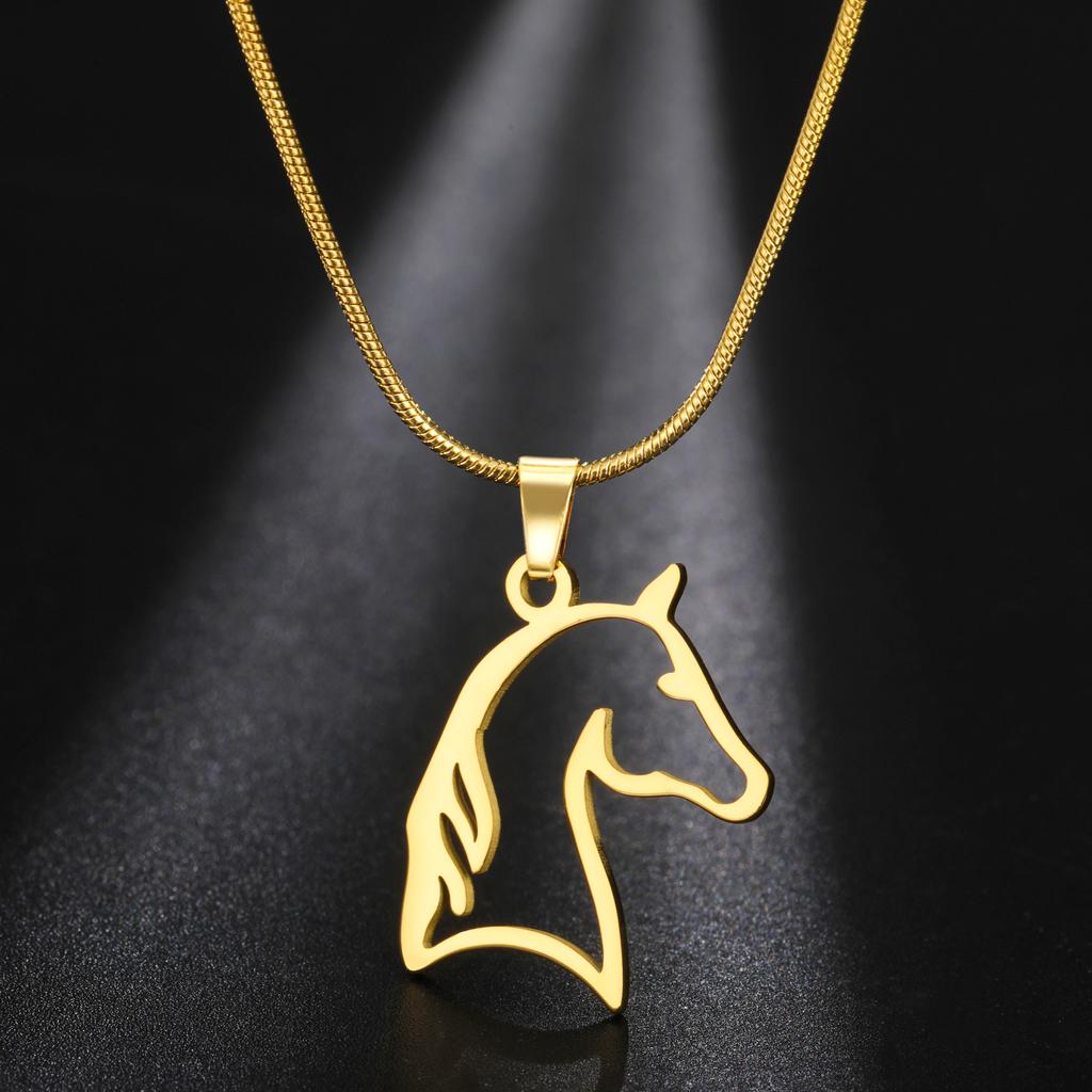 Horse Head Necklace Women Men Stainless Steel Jewelry Snake Chain Animal Pendant for Horseback Riders New Year Zodiac Horse Gift