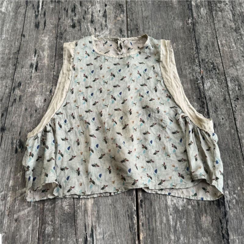 Johnature Women Vintage Tank Tops O-Neck Print Floral Sleeveless Patchwork Embroidery Autumn Loose Tank Tops