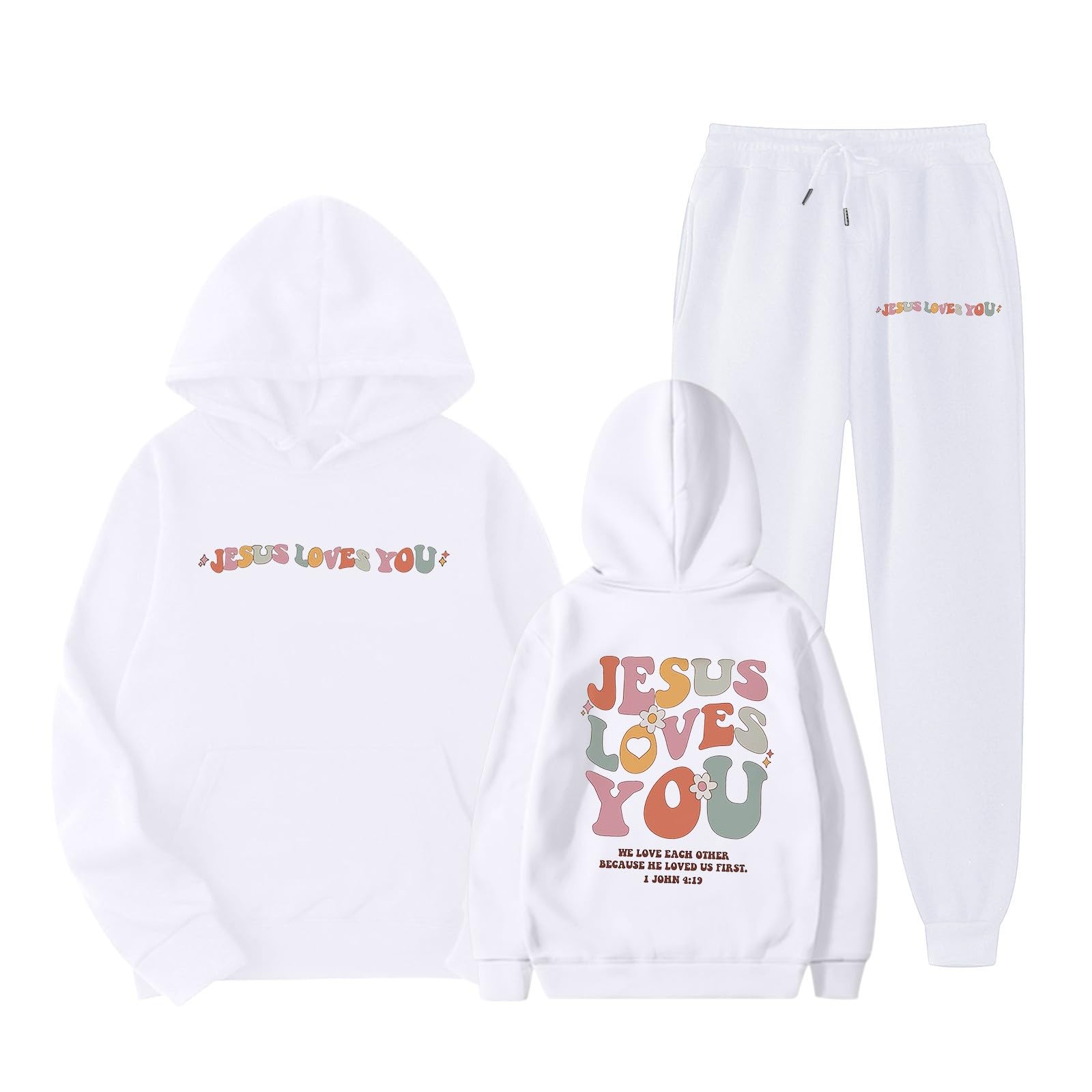 

Boys Girls Sweatsuit Clothing Hooded Sweatshirt Jogging Sweatpants Tracksuits Set Fashion Outfit 120 білий