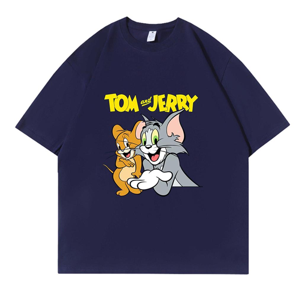 

Tom and Jerry Cartoon Print Cotton Short-sleeved T-shirt for Men and Women Summer Trend Tom Jerry Light Luxury Comfortable Top 4XL