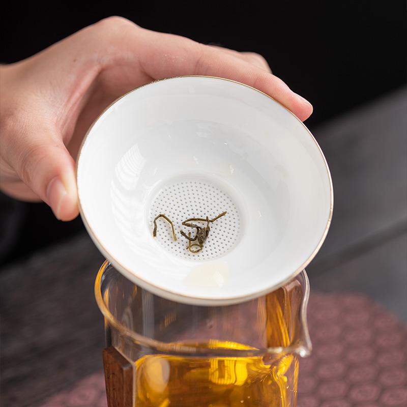 Talgjade Teeleck Weißporzellan Haushalts-Teeset Zubehör Teezeremonie Ochsengas Gold alle hundert Löcher Porzellan Teefilter