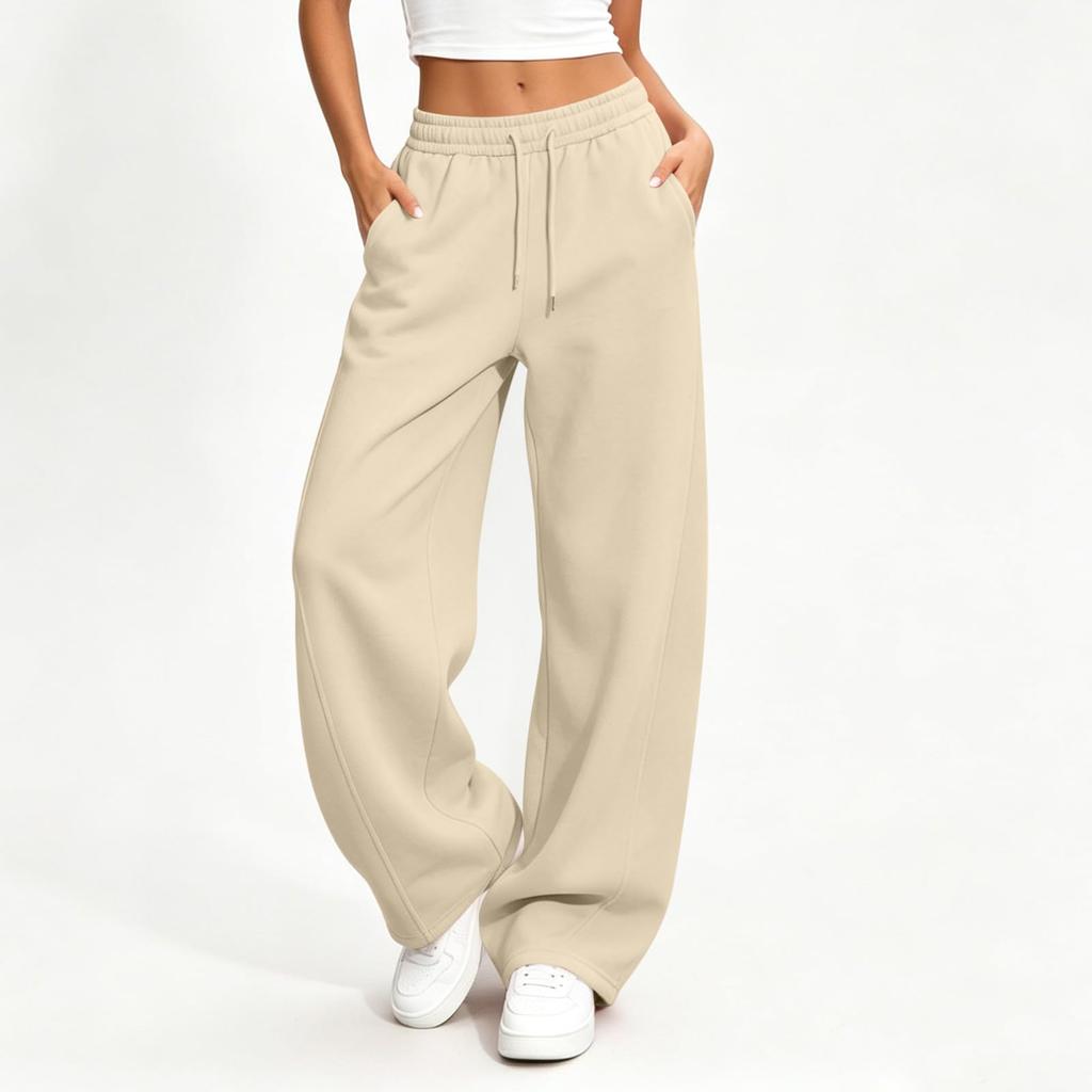 Women's High Waist Color Curved Wide Leg Sweatpants Casual Pants