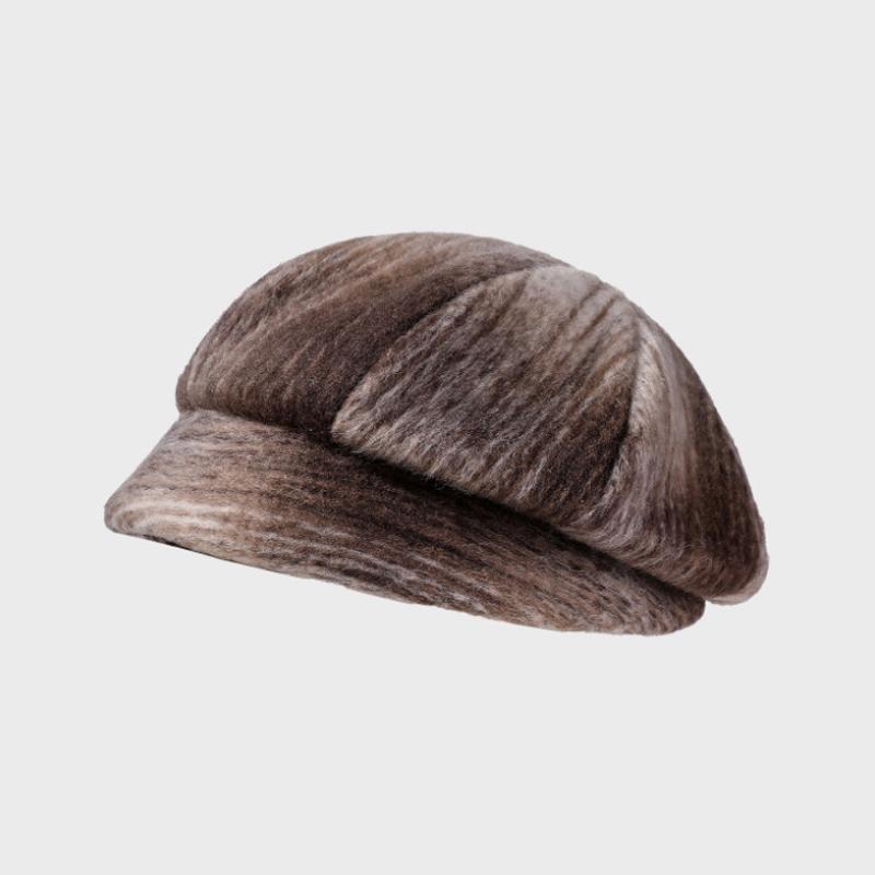 Thick Fisherman Hat Women's Autumn Winter Gradient Octagonal Hat British Vintage Warm Hat