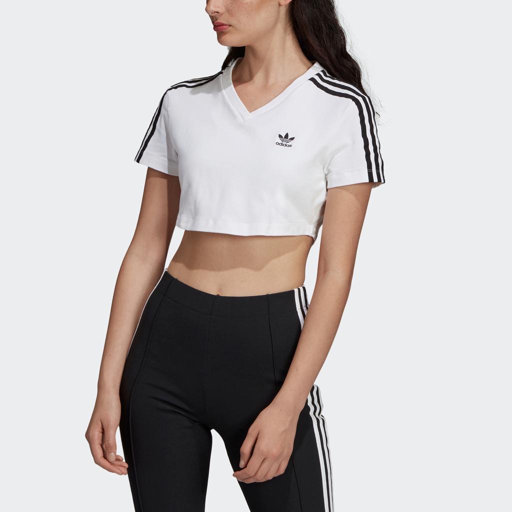 Adidas Originals Crop Tops Women's White V Neck Moderate DV2620