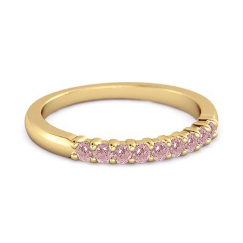 Pink CZ Round Half Eternity Women Wedding Ring  - 925 Sterling Silver Gold Vermeil