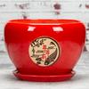 Vaso Ceramica Rossa Festivo Cinese per Orchidee - Traspirante, Assorbente, Grande Formato con Base in Plastica