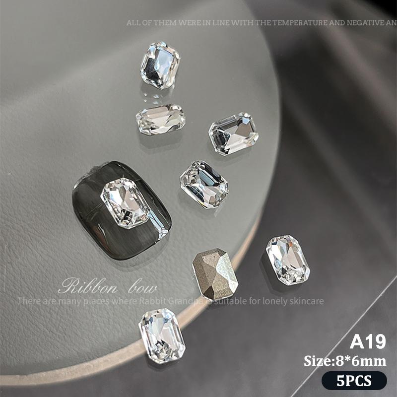 5Pcs Sparkle Sharp Diamond Nail Art Rhinestones Jewel Decoration Mix Clear White Nail Charms Ornaments