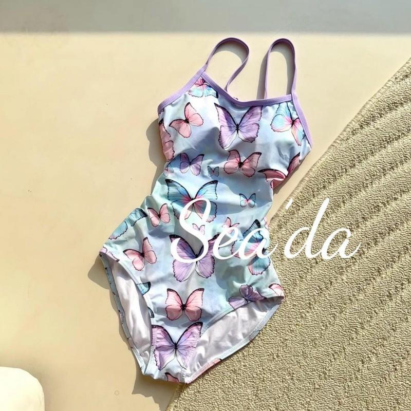 

Colorful Butterfly Print Slimming Professional Racing One-piece Triangular Swimsuit Women Conservative M