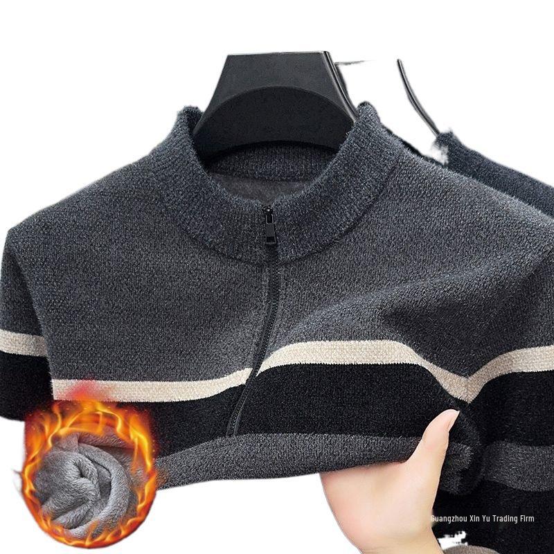 Dad's Warm Winter Knit: Mink Velvet Zipper Sweater, Plus Velvet for Middle-Aged & Elderly Men