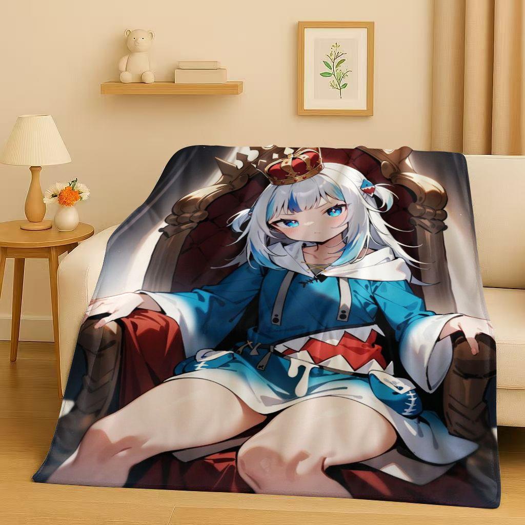 Anime Gawr Gura Hololive Cartoon Cute Girl Flannel Blanket,Ultra Soft Warm Plush Throw for Home Bedroom Bed Sofa Cover Gift Kid