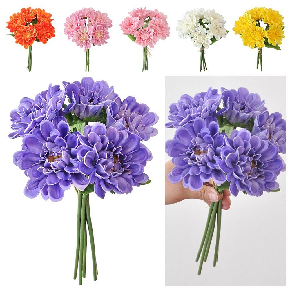 Creative 5 Heads Daisy Artifcial Flower Multicolor PU Lifelike Flower DIY Photo Props Faux Flower Gift