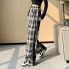 Damenmode Temperament Karierter Druck Lockere Lässige Elastische Taille Gerade Hose Tide Hose