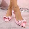 Large size fashion rhinestone bow slippers women's pointed head thin heel high fashion outer bag head sandals