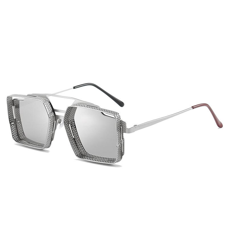 Vintage Steampunk Sunglasses Men's Metal Hollow Box Sunglasses Men's Fashionable Double Beam Glasses