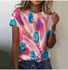2025 Casual Sports Women's T-shirt Summer New Garden Collar Short Sleeve Geometric Irregular Loose Lightweight Casual