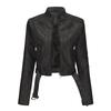 Giacca in pelle PU con cerniera aderente a maniche lunghe con colletto a revers da donna autunno inverno