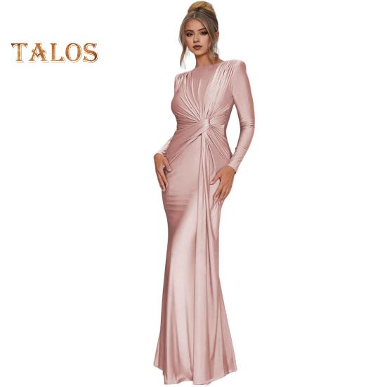 

Женское вечернее платье с плиссировкой и декором в виде узла, облегающее, с круглым вырезом сзади, застежкой-молнией, полной длины, для свадебной вечеринки, выпускного вечера, макси-платье M розовый