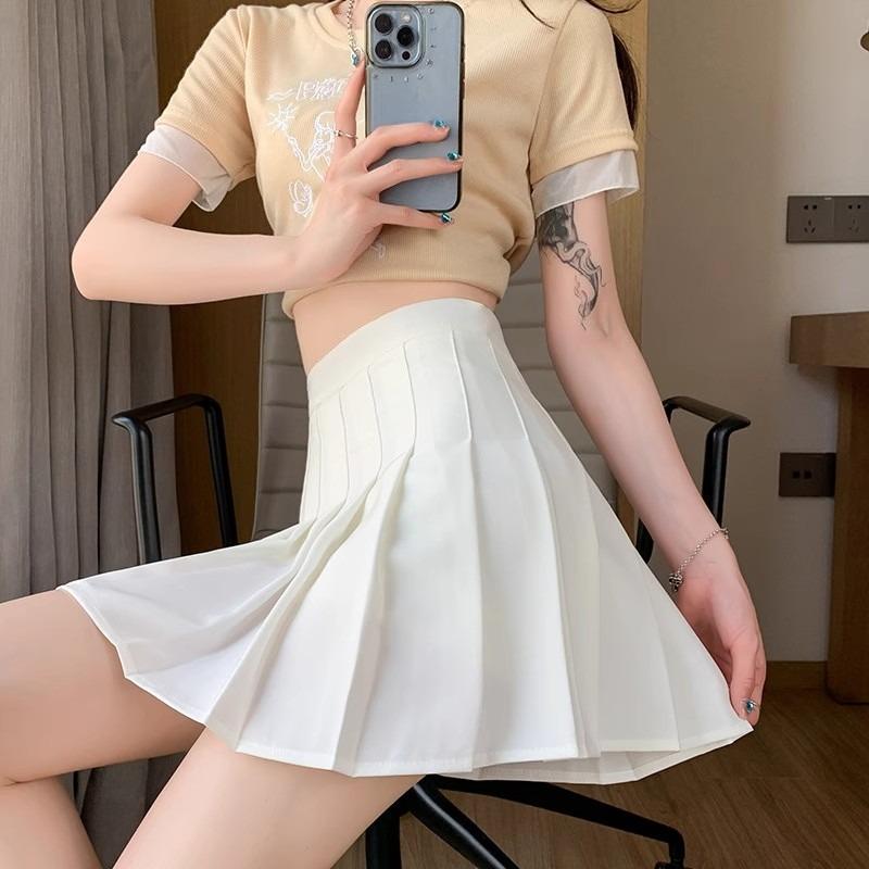 Women's Spring Summer Pleated Skirt Student Style High-Waisted Slimming JK A-Line Long Short Casual All-match Versatile Skirt
