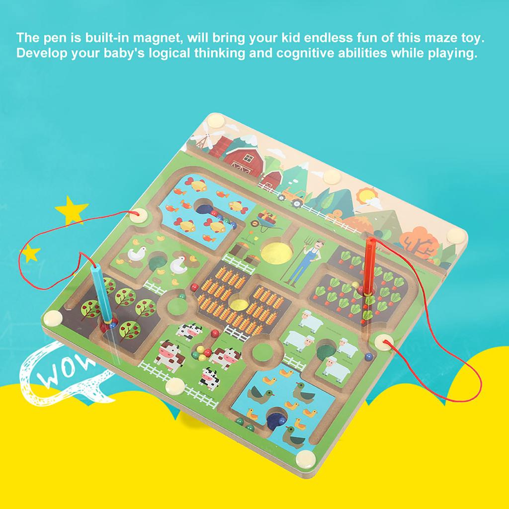 Kid Magnetic Wooden Educational Maze Children Brain Training Board Game Educational Toy