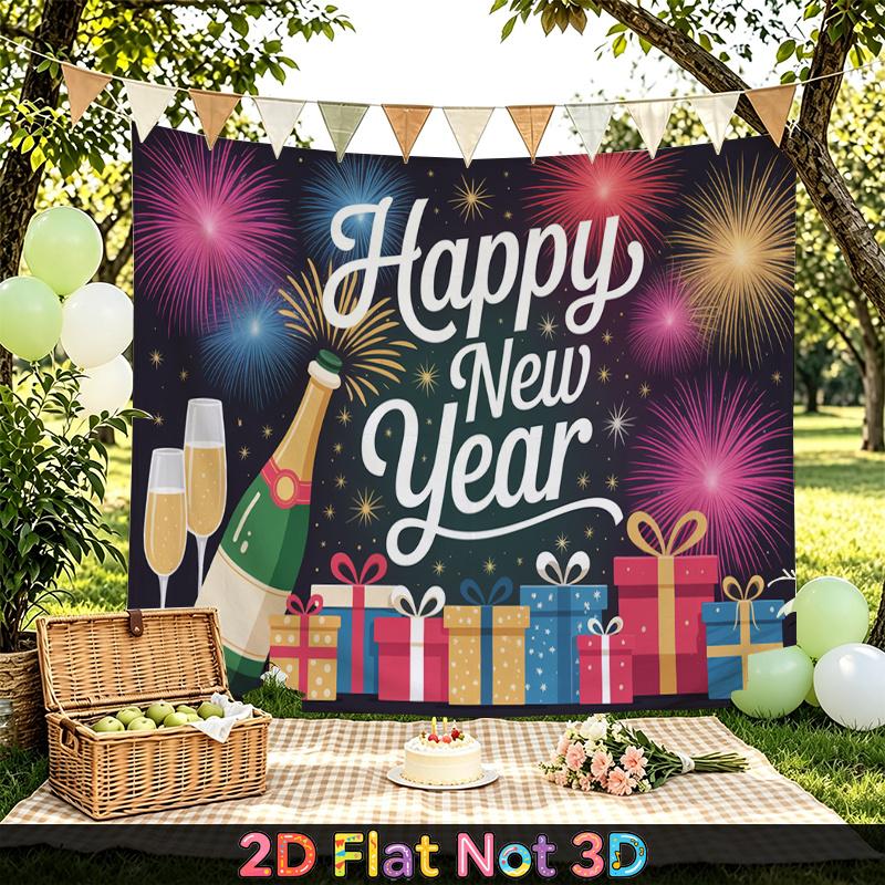 Party Backdrop New Year Fireworks Flat Champagne Multi Layered Celebrations Photo Booth Decor Front Door Decor