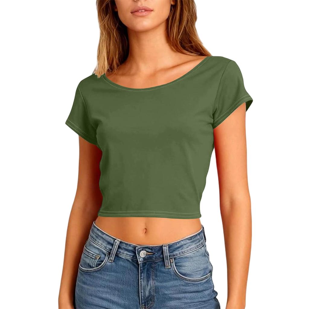 Women Summer Slim Fit Short Sleeve Crop Tops Sexy Backless T-Shirts