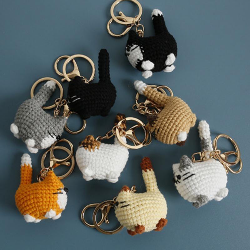 2026 Häkelkatzen-Serie Schlüsselanhänger Niedlicher handgefertigter fetter Katzenanhänger Gestrickter Tier-Schlüsselanhänger Rucksack-Dekoration Zubehör Geschenke
