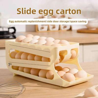 Multi-layer Slide Egg Storage Box Ladder Style Egg Box Large Capacity Automatic Rolling Refrigerator Egg Tray Organizer