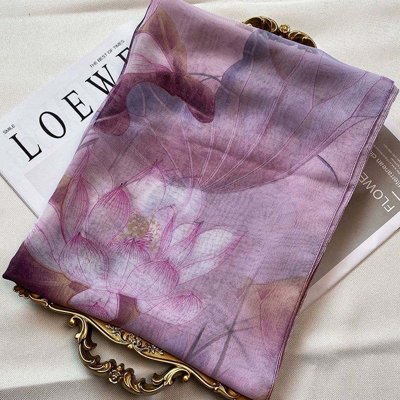 New Fashion Green Grass Women Chiffon Individuality Lotus Flower Georgette Bandana Scarf Summer Beach Sunscreen Thin hijab