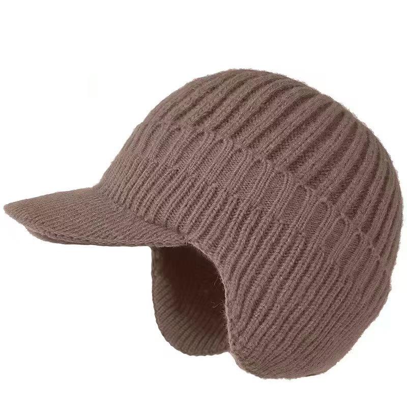 Winter Warm Knitted Beanie With Brim And Ear Flap Warm Fleece Lined Beret Cap For Men For Outdoor Cycling Warm Daily Commuting