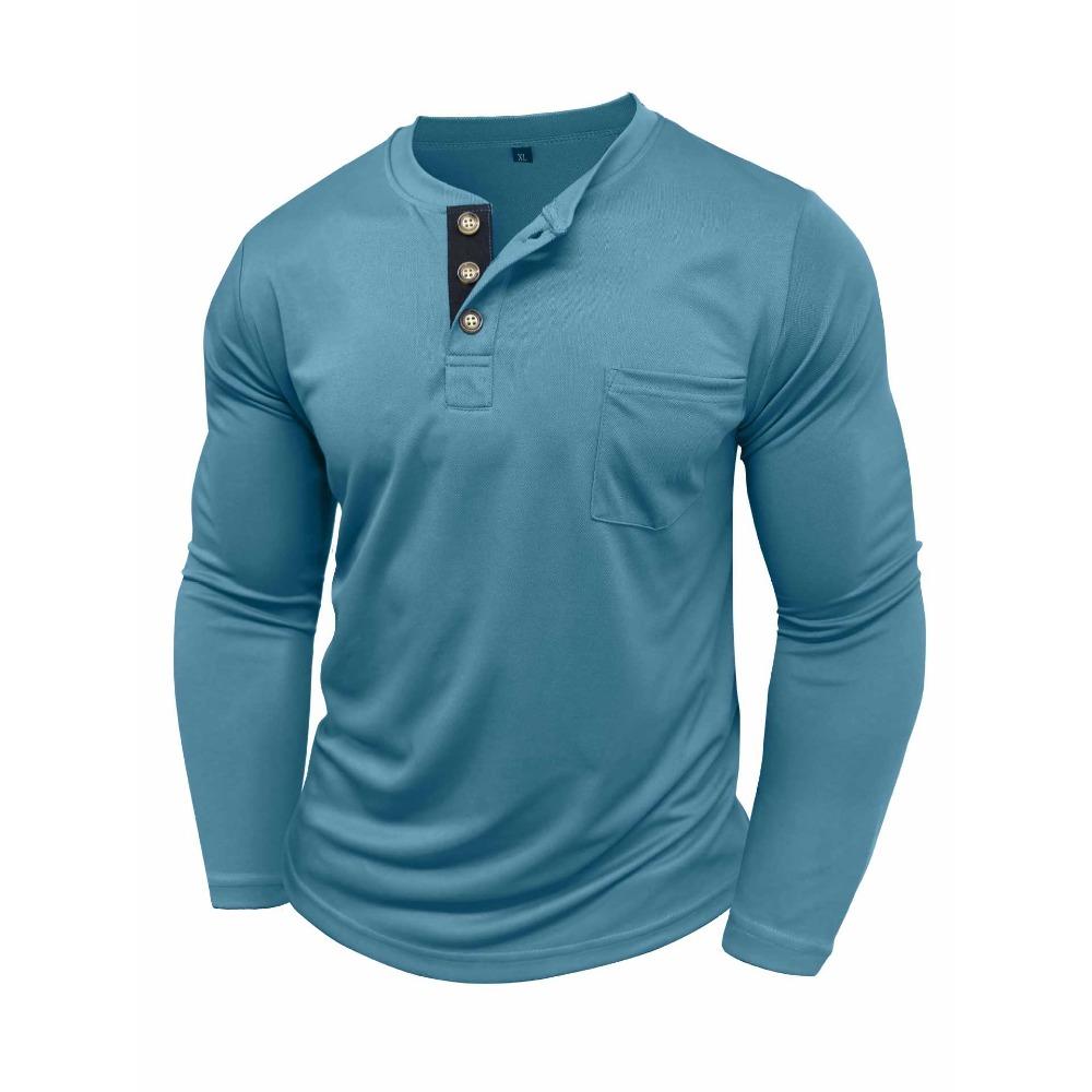 Men’s Long-Sleeved T-Shirt: Loose-Fit, Plain-Coloured, Pocket-Detail, Sports & Casual Top for Men