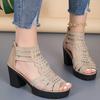 Fashion Fashion Open Toe Hollow Summer Sandal Women Diamond Decor High-Heeled Sandals Lady Luxury Non Slip Cover Heel Sandal Mujer