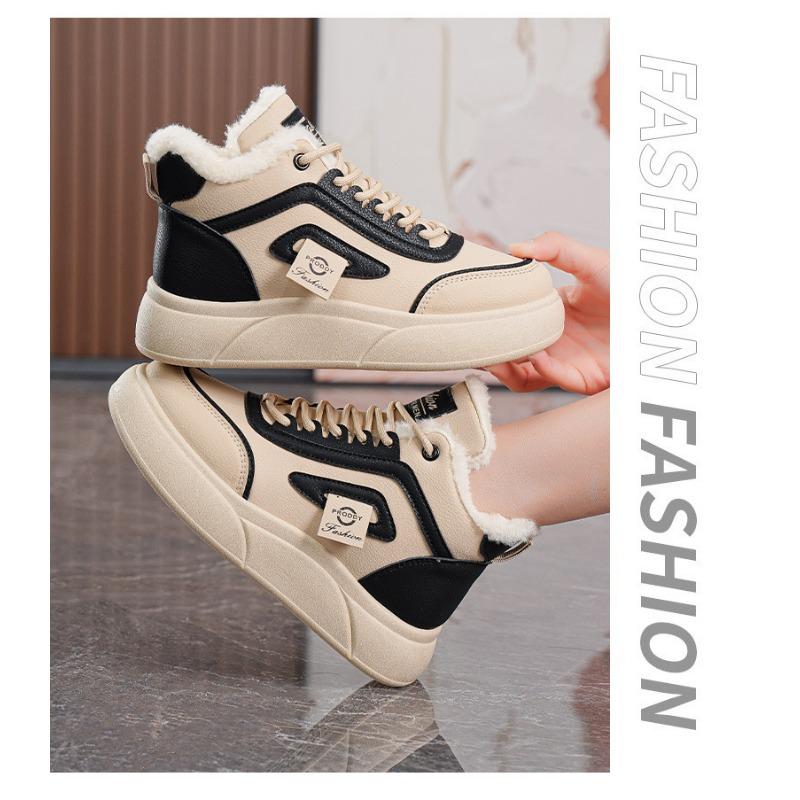 Women Korean Style Fleece Lined Thick Sole Warm High Top Casual Sneakers
