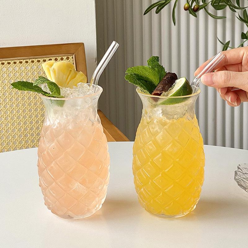 Transparent Pineapple Design Glass Cup with Straw for Cold Drinks – Minimalist Single Layer Household Beverage Tumbler