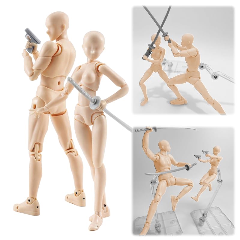 AAGWW Sketch with Model Muscular Doll Painting Doll Display 1 Male Doll 1 Female Doll, Articulated, Stand, Poseable, Doll, Body, Model, Tool, (Product
