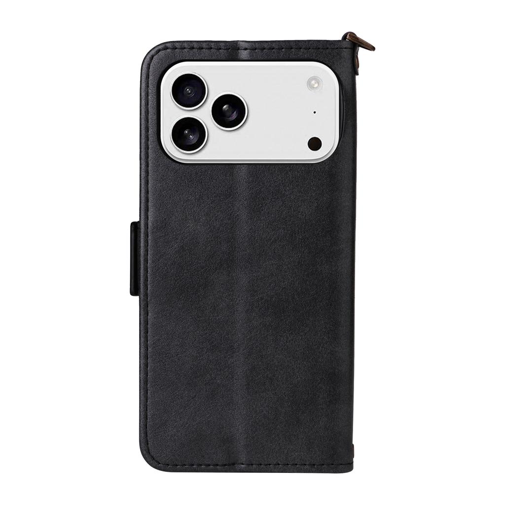 For iPhone 17 Pro Leather Case Magnetic Closure Wallet Stand Phone Cover with Crossbody Strap