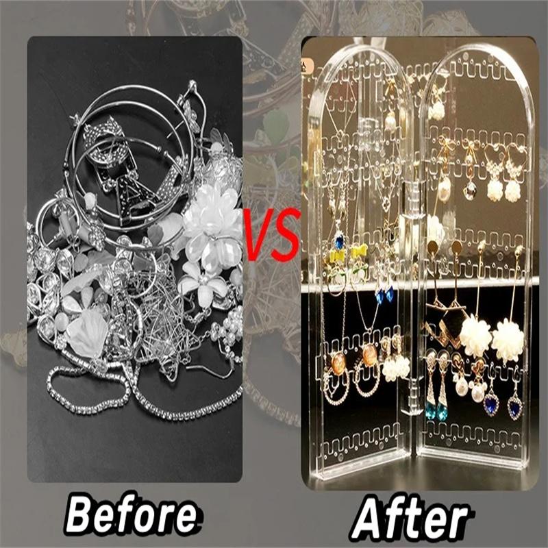 Jewelry Display Rack Necklaces Rings Plastic Folding Holder Large Capacity Bracelets Storage Hanger with Stud Earrings Holes