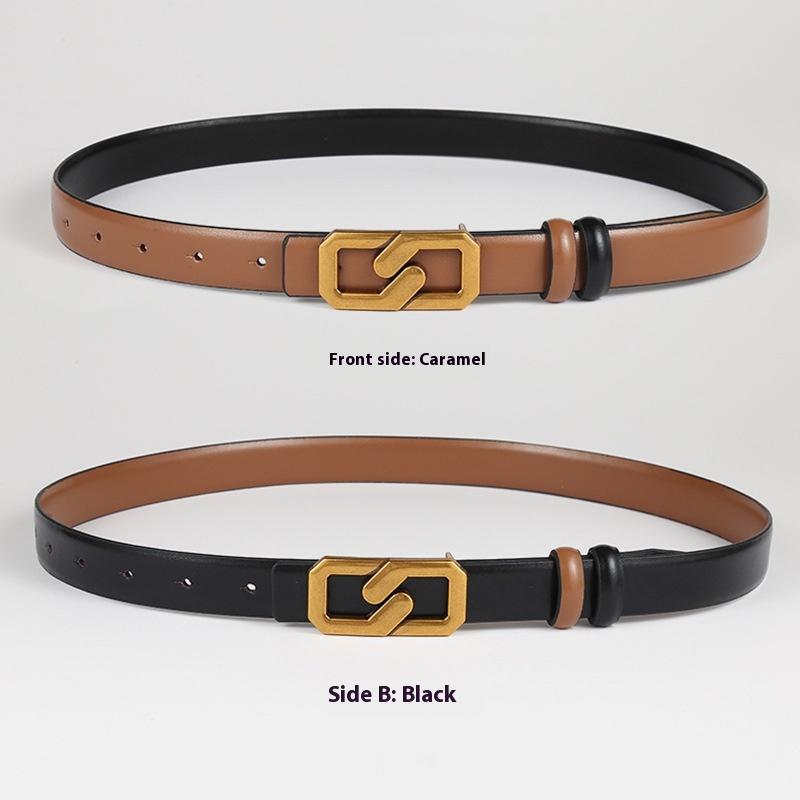 L.RIDING PULO Genuine Leather Belt for Women with Skirt and Trousers, Women's Fashion Decorative Belt, Women's Versatile Double-sided Trouser Belt
