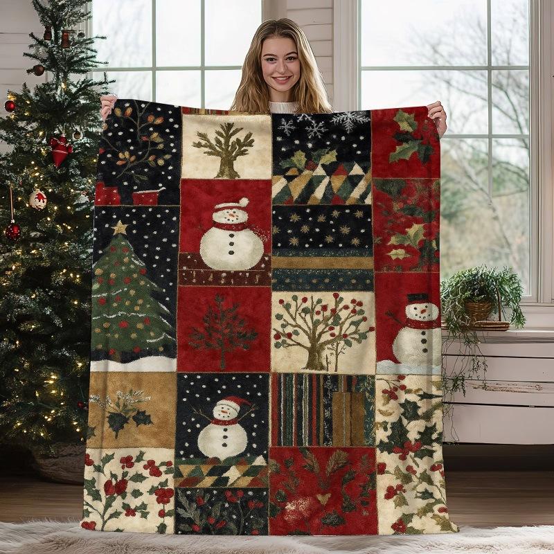 Christmas Geometric Theme Digital-printed Polyester Velvet Flannel Soft Sofa Cover Blanket Fleece Sofa Cover Blankets for Beds