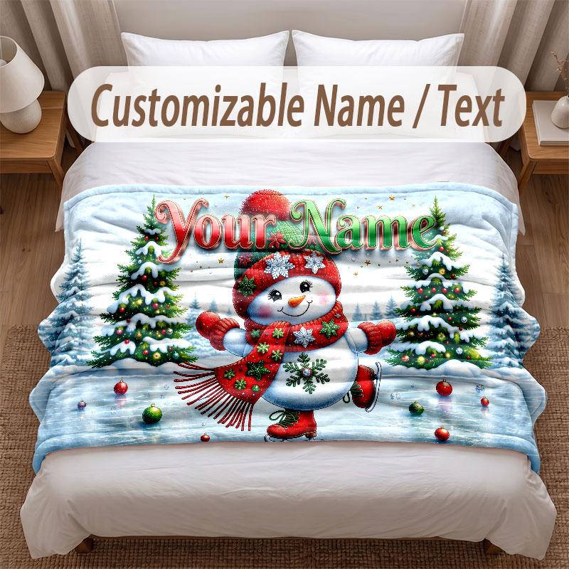 Christmas Theme Soft Blanket Personalized Custom Name Text Print Warm Blanket Home Sofa Bedroom Decor