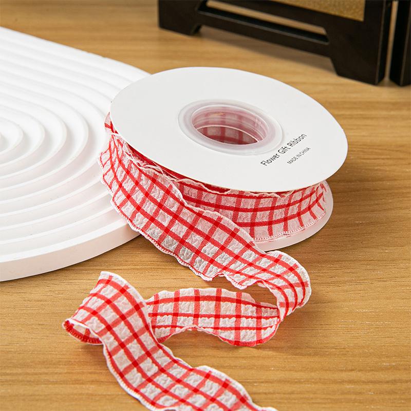 10yards Polyester For Dress Skirts Pleated Ribbon 2.5cm Gift Bow DIY Puff Wave Edge Colorful Cake Box Ribbon Plaid Satin Ribbons