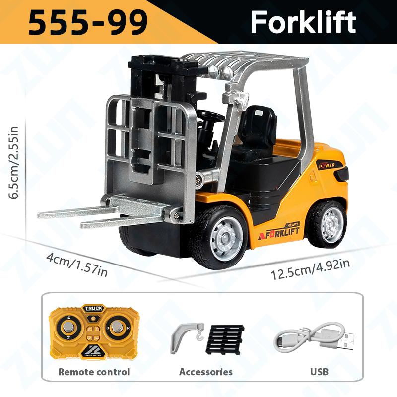ZWN 1:64 RC Model Car Remote Control Excavator Dump Truck Forklift Alloy Plastic Simulation Construction Vehicle Toy For Kid