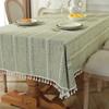 Rustic Embroidery Table Cloth, Cotton Linen Stripe Tassel Tablecloth Antifouling Dust Proof Table Cover For Kitchen Dining Decor