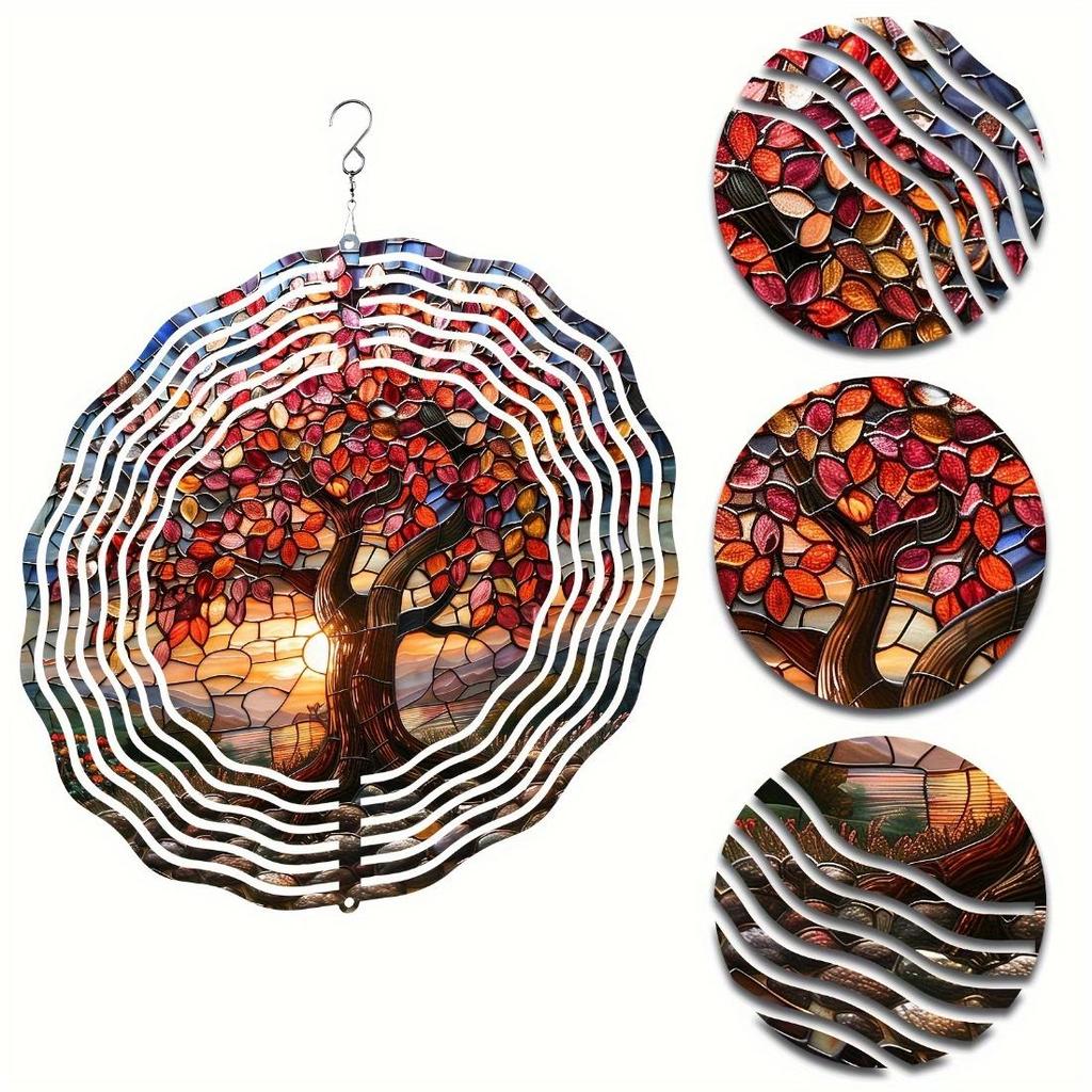 Tree of Life Wind Spinner, 10-Inch 2D Metal Hanging Garden Decor, No Power Needed Outdoor Wind Chime, Halloween Yard Art with Rotating Hook, Gift