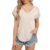 Women's Shirt Solid Color V-neck Short-sleeved Waist Top Light Breathable Cool Beach Vacation T-shirt