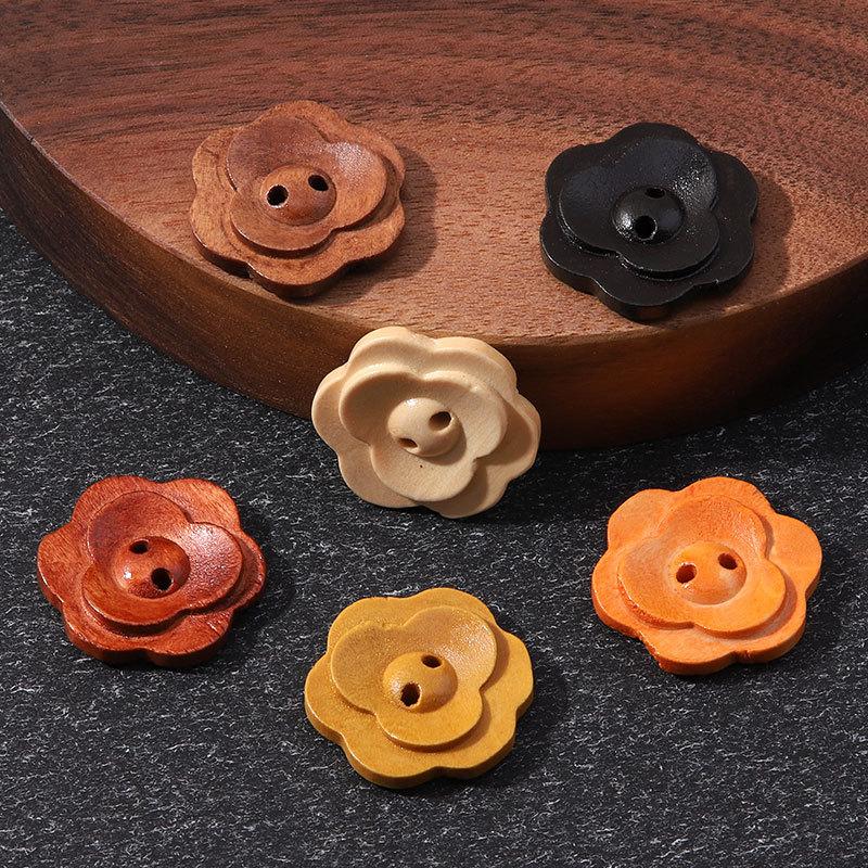Gefärbte Holzknöpfe mit Blumenmuster, 10 Stück Doppel-Pflaumenblütenknöpfe für Mantel Hemd Pullover