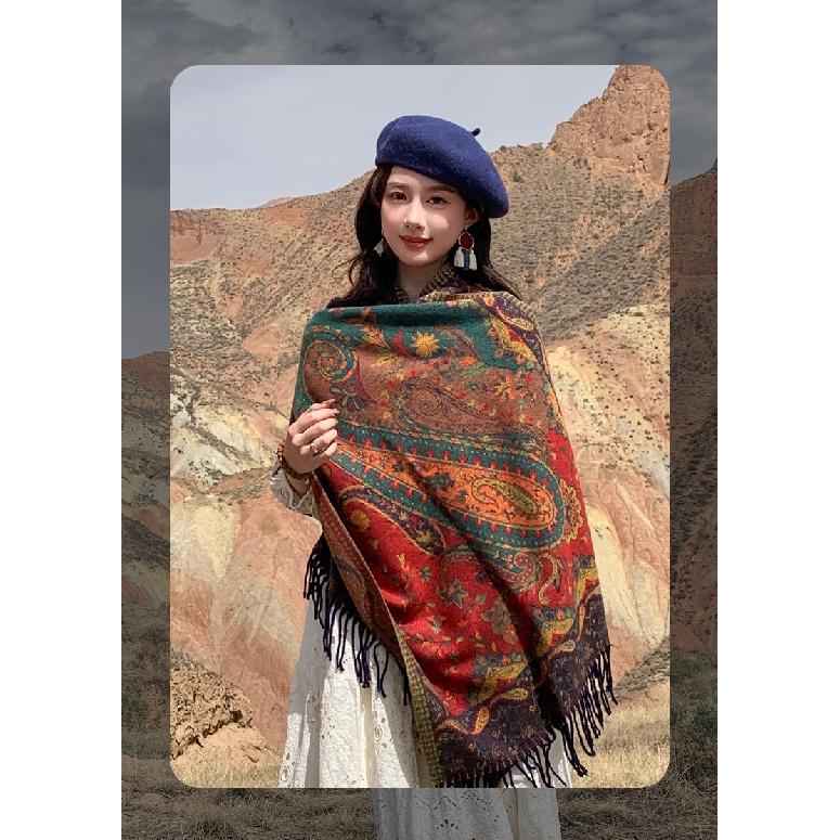 Echarpe Pashmina Jacquard Tissé 100% Soie Motif Cachemire Multicolore